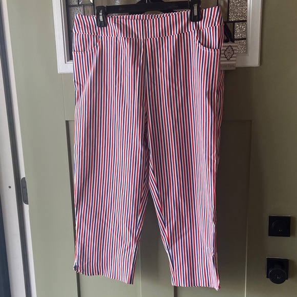 Kate Park Pants - Kate Park NWT Striped Red White Blue Pull-On Capri Pants Pockets Sz L